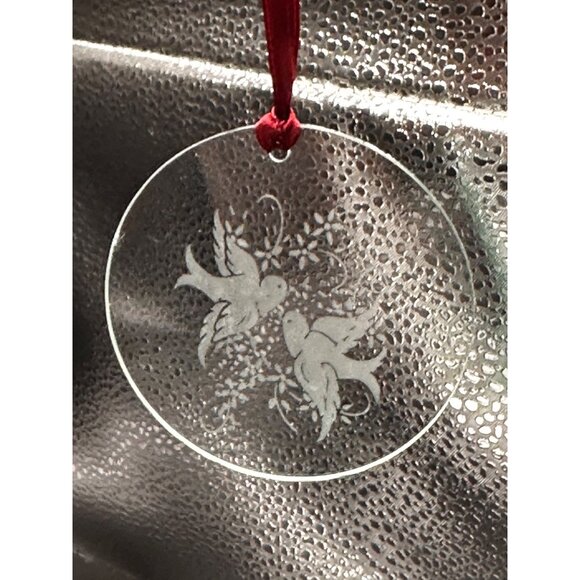Vtg Avon glass Christmas ornament etched doves rough edges 1980s XMAS READ - Picture 11 of 16